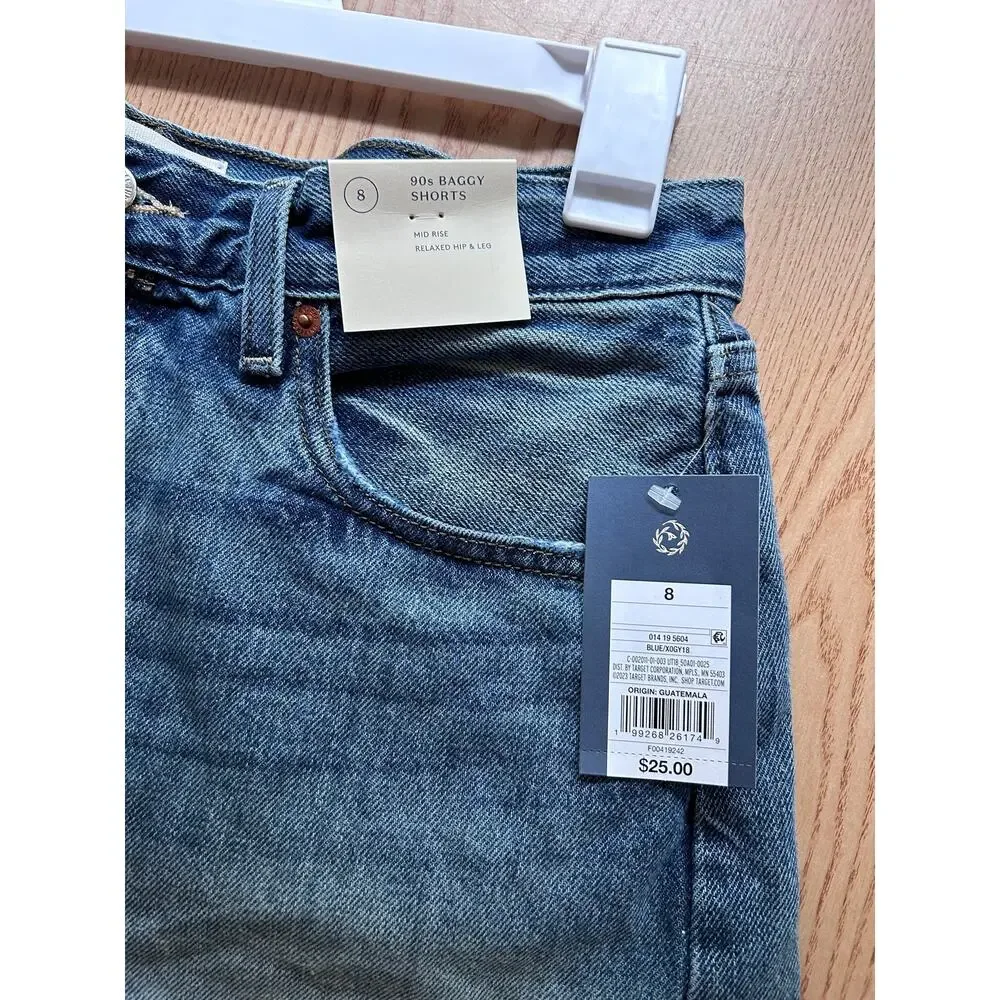 New Womens Universal Thread 90's Baggy Jean Shorts 4” Inseam Mid Rise Size 8